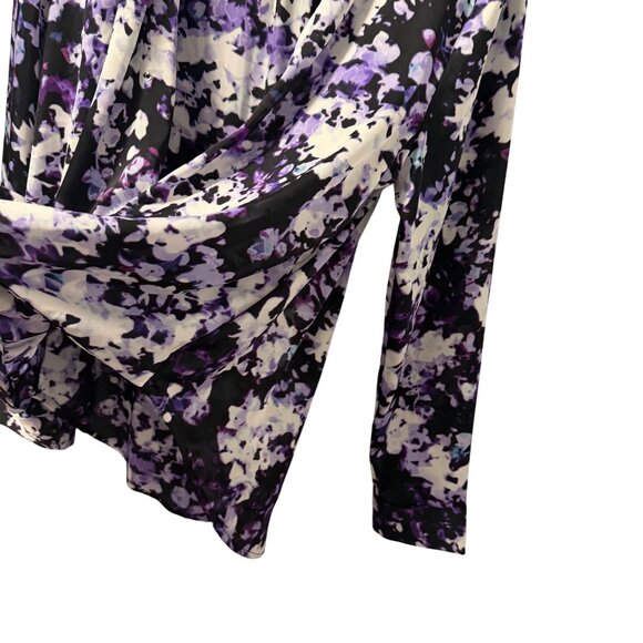 Apt. 9 Purple Black Floral Long Sleeve Faux Wrap Blouse Size L Top - Picture 8 of 12